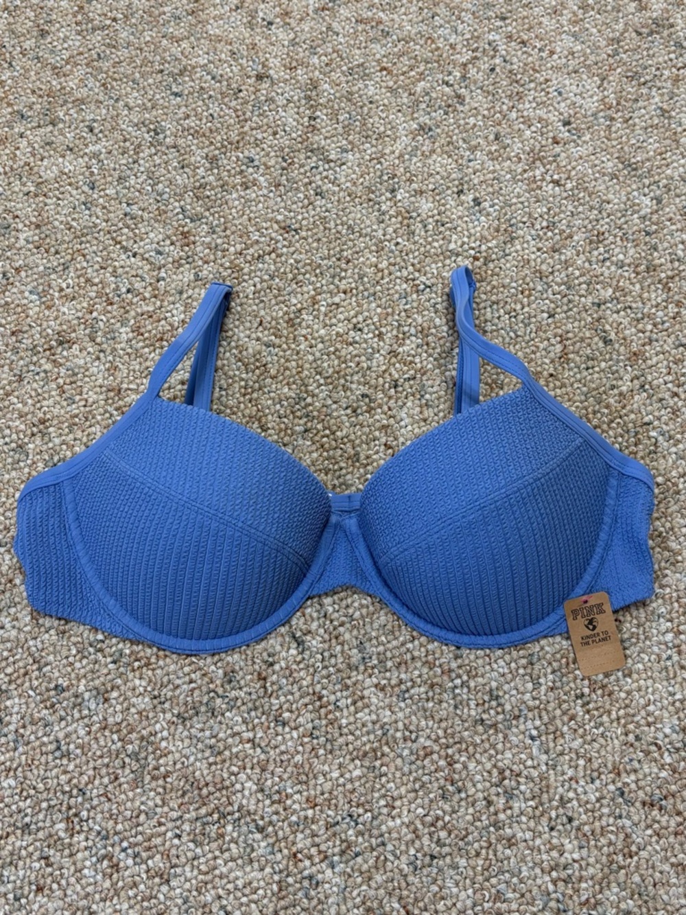 NWT Victoria's Secret PINK New Blue Crinkle Push-up Bikini Top Size XL